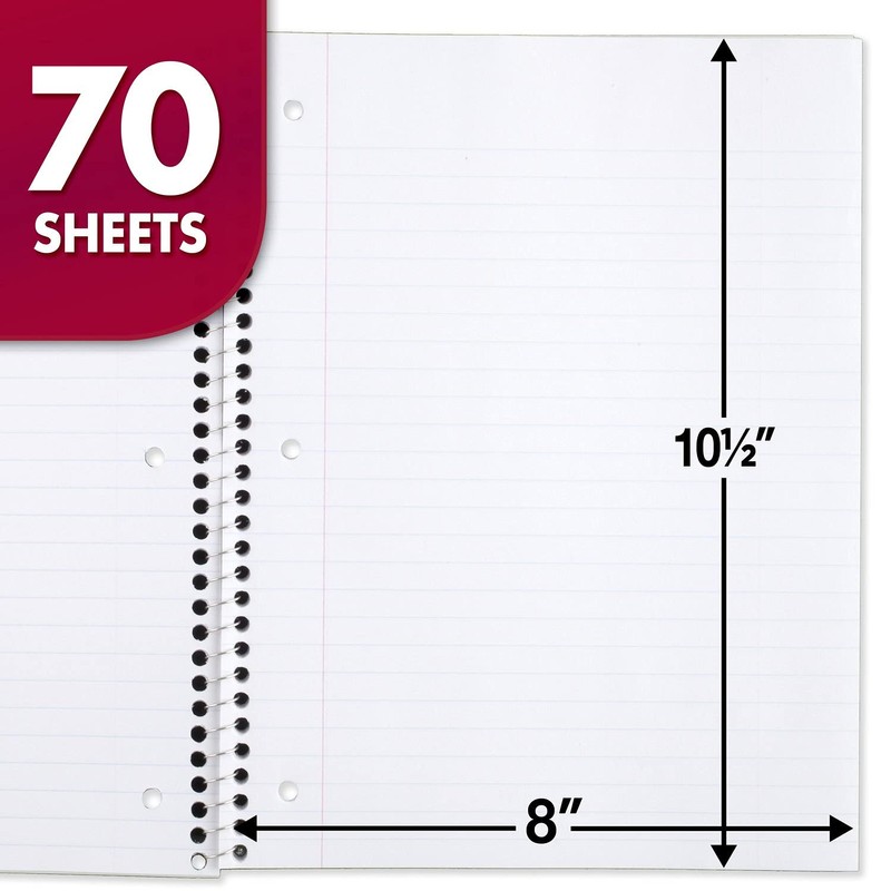Mead Spiral Notebook, 4 Pack, 1-Subject, Wide Ruled Paper, 7-1/2"