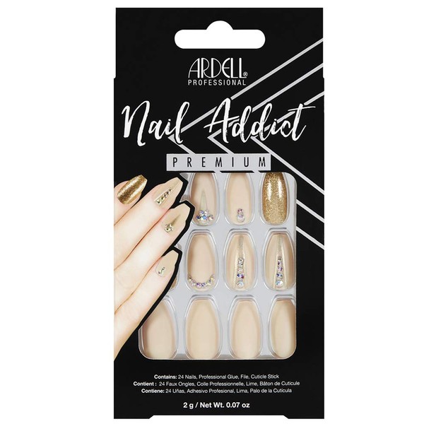 Ardell Nail Addict Premium Artificial Nail Set, Nude Jeweled