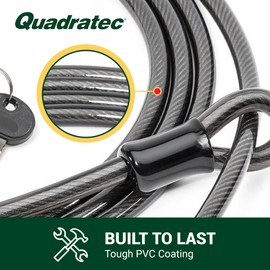 Quadratec 12' Locking Bike Cable with Threaded Hitch Pin Lock - Lock Set for Hitch Mount Bike Racks - Secures Bicycle Rack to Vehicle - Prevents Theft - Includes 2 Keys - Lock Your Bikes to Vehicle