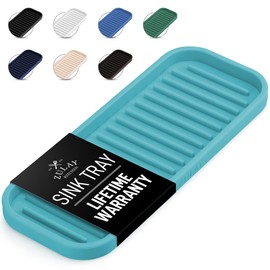 Zulay Kitchen (9x3.5) Silicone Sponge Holder for Kitchen Sink - Flexible Multipurpose Soap Tray Sponge Holder - Sink Organizer Tray for, Bathroom, Makeup, Trinkets & More (Aqua Sky)