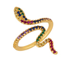 Aisza 18K Gold-Plated Snake Rings - Vintage Wrap Stacking Statement Rings with Finest Cubic Zirconia for Women Adjustable Open Rings (Snake Gold)