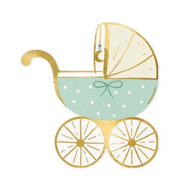 Set of 20 Napkins Pram Baby Shower Birth Birthday Party Cute Napkins Mint Gold Pram Shape Decoration Birthday Baby Shower Baby Shower