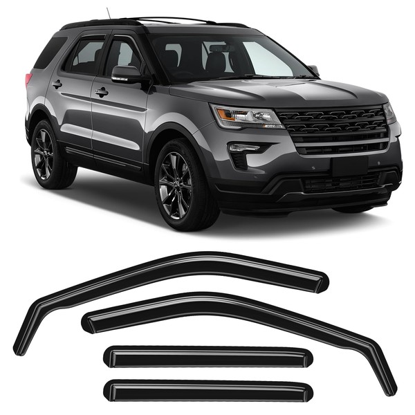 in-Channel Rain Guards Fit for Ford Explorer 2011-2019 Black Extra