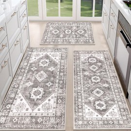 HEBE Boho Kitchen Rug Sets 3 Piece with Runner Non Slip Kitchen Rugs and Mats Washable Kitchen Mats for Floor Thick Kitchen Floor Mat Carpet Runner Rugs for Hallway Laundry Holiday Decor