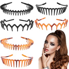 6 Pcs Tooth Headband for Women Girls, Plastic Hair Bands Wavy Hair Comb Headband Hard Hairbands for Hair Styling, 3 Styles