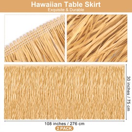 Fovths 2 Packs Luau Grass Table Skirt Fringe Dark Straw Grass Skirt 108 x 30 Inch Hibiscus Hawaiian Table Skirts Rectangle Tropical Luau Party Decorations for Hawaiian Decorations