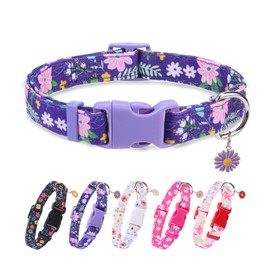 PUPTECK Cute Adjustable Dog Collar, Floral Pattern Design Puppy Collar for Small Medium Large Dog, Gift for Male Female Dogs, Purple