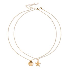 Mikovivi 2pcs Gold Pendant Necklace for Women, Starfish Necklace Seashell Necklace Simple Beach Necklace Stackable Summer Ocean Necklace Chain Jewelry for Women Gift
