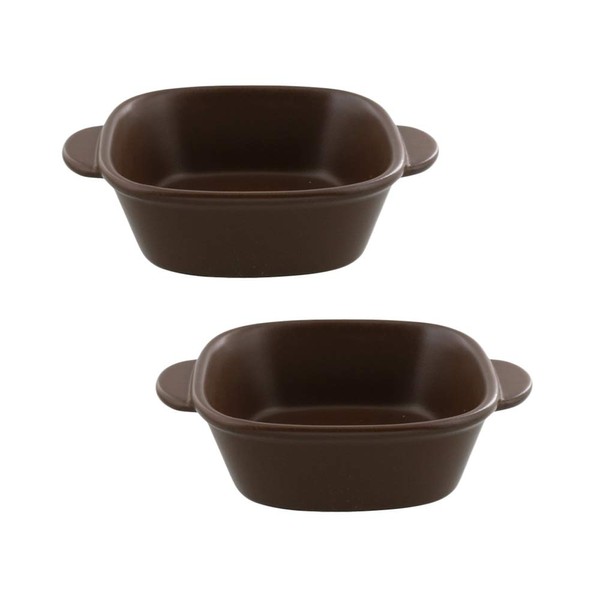 Tableware East Square Au Gratin Dish, Set of 2, Open Fire OK, Chocolate Brown, Cafe Style Au Gratin Dish, Suitable for Open Fire, Suitable for Household Oven (Square, Chocolate Brown)