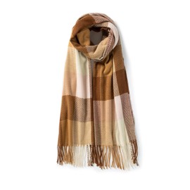 Villand Women's Wool Scarf - Winter Warm Checked Scarves for Women, Large Soft Thick Shawls and Wraps with Gift Box (Camel Check)