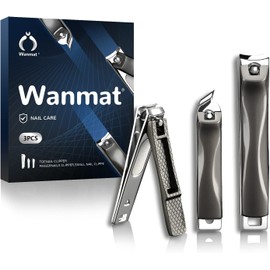 Wanmat Juego de cortaúñas, cortaúñas de acero inoxidable extra afilado para uñas y uñas de los pies, cortaúñas profesional para uñas gruesas o encarnadas, 3 cortadores de uñas para mujeres y hombres(negro)
