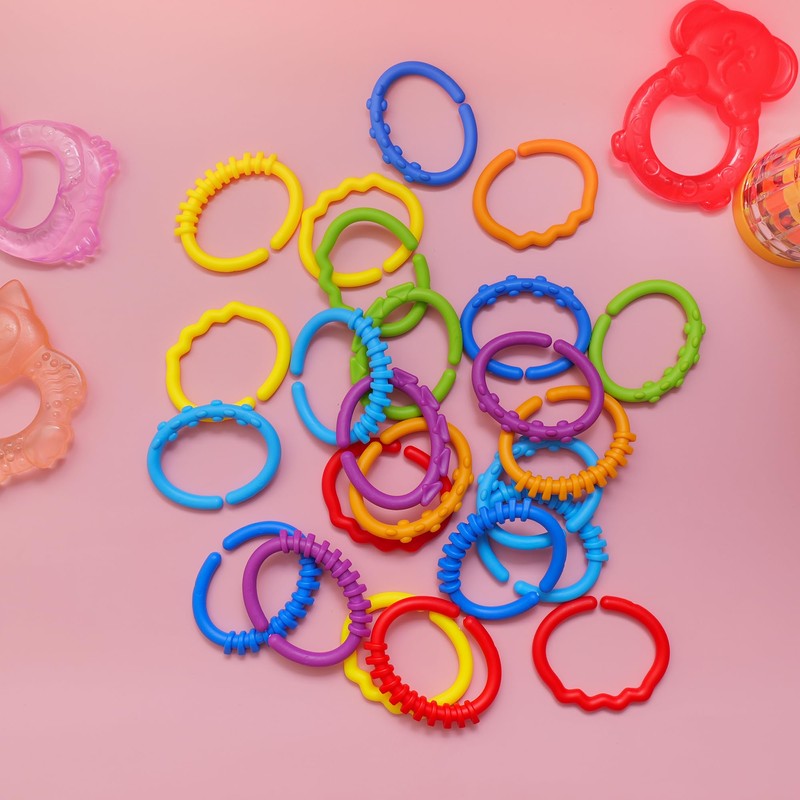 24 Multicoloured Linkables - Toy & Baby Stroller Accessories, Sensory