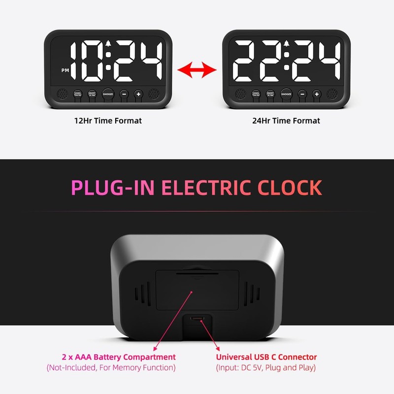 Jisile Digital Alarm Clock with Large Numbers, Digital Alarm Clock