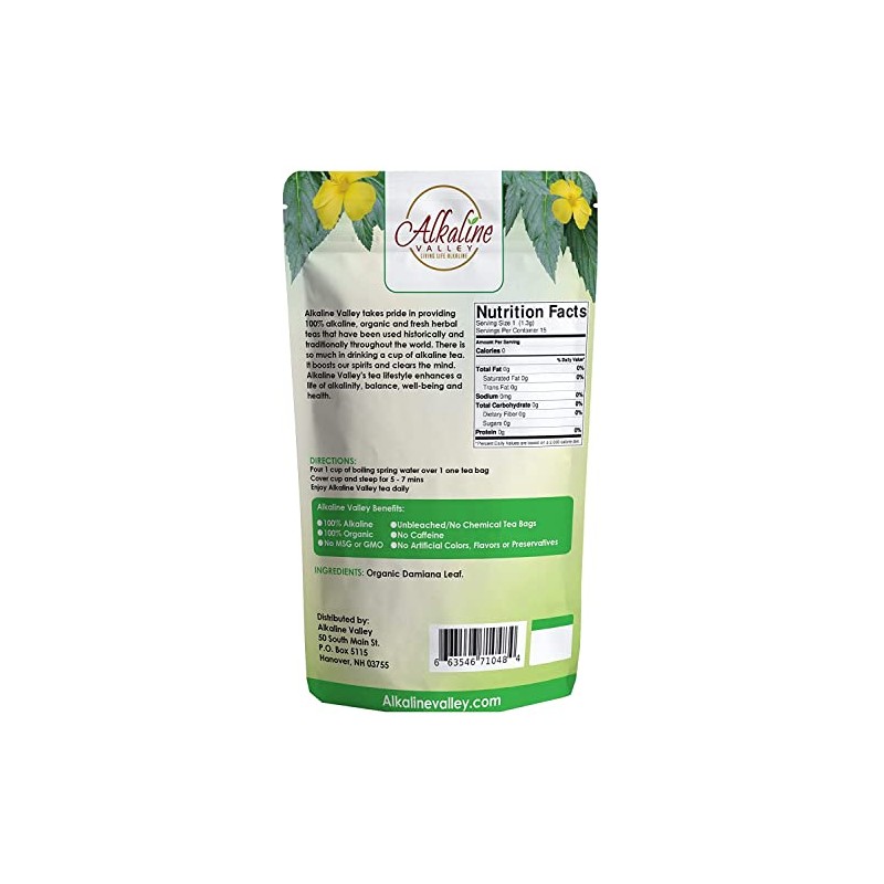 Organic Damiana Tea - 100% Alkaline - 15 Unbleached/Chemical-Free Damiana