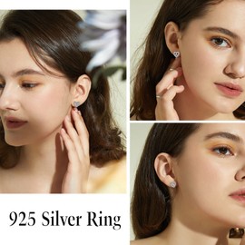 Suplight 925 Sterling Silver Letter R Stud Earrings, Cute Cubic Zirconia Heart Initial Studs Hypoallergenic Earrings for Girls Women