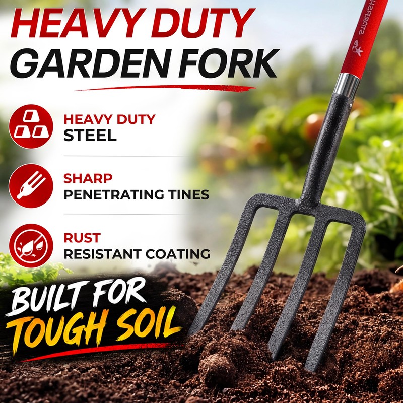 BIHOMIFI Digging Spading Fork Forged Steel with D Grip Handle