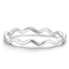 BLOSSOM & HUE Wavy Eternity Ring - [Thin Zig Zag Line] - .925 Sterling Silver - Vintage Stackable Band [Dainty/Delicate Stacking Style] For Women [Hypoallergenic], Sterling Silver