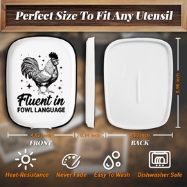 ANATTASOUL Ceramic Spoon Rest for Stove Top Rooster and Fluent in FOWL LANGUAGE Pattern 4.52"x5.9" Large Spoon Holder, Heat Resistant Utensil Holder Kitchen Counter Decor for Cooking Lover