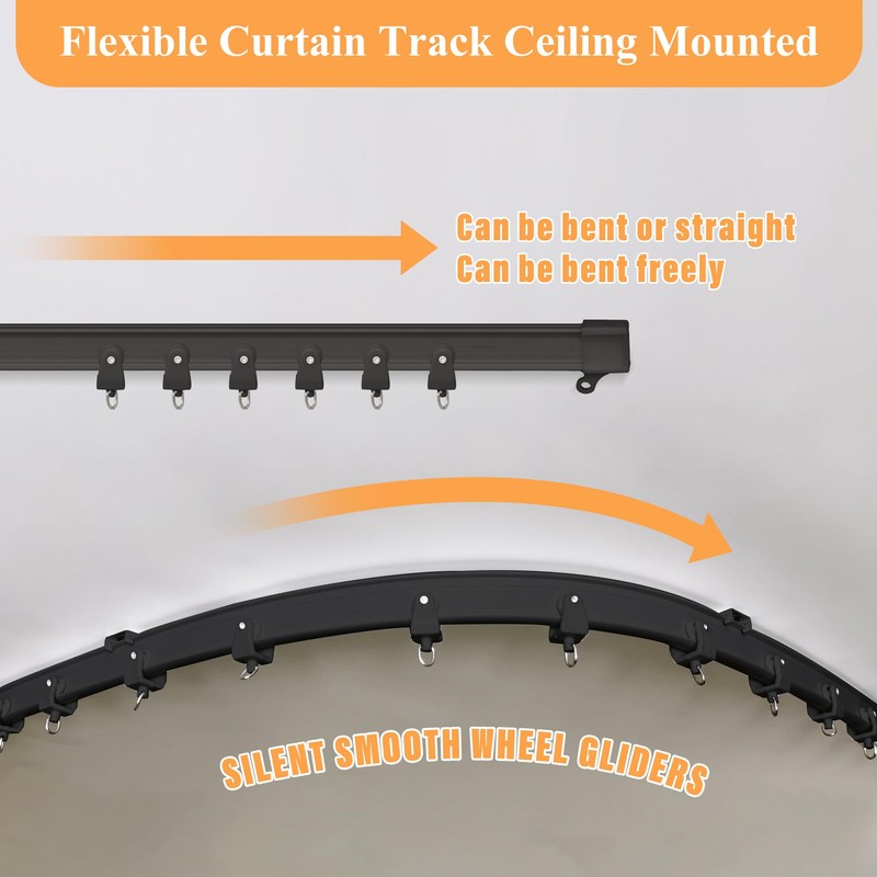 MaKefeile Room Divider Curtains with Flexible Ceiling Curtain Tracks Set,100%