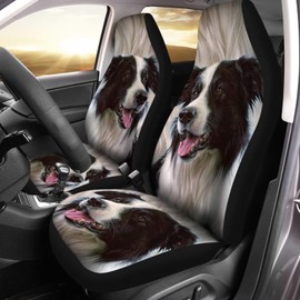 Howilath 3D Border Collie Print Car Front Seat Covers Set of 2, Non Slip Auto Seat Covers Accessories Strength Seats Cushion Universal Fit All Vehicle Cars