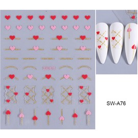 Heart Nail Stickers for Nail Art Love Heart Nail Decals French Lovers Wavy Line Nail Design 3D Self-Adhesive Black Red Pink White French Sticker for Women Girls Valentine Gift Nail Decoration