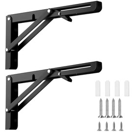 Anhoer Foldable Shelf Brackets Black Heavy Duty 14 Inch Stainless Steel Wall Brackets for Shelves Metal Floating Shelf Bracket Shelf Support for Tabletops 2 Pack