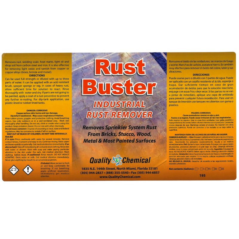 Quality Chemical's Rust Buster Stain Remover/Rust Reformer/Rust Neutralizer for Metal/Metal