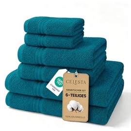 CELESTA 6-Piece Towel Set Made of 100% Cotton, Oeko-Tex Certified, 2 Hand Towels 50 x 100 cm, 2 Bath Towels 70 x 140 cm, 2 Guest Towels 30 x 50 cm, Breathable and Soft, Turquoise