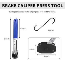 MUQIDA Brake Caliper Press Tool, Ratcheting Caliper Piston Spreader Compression Tool with 2 Hooks, 360 Degree Swing Ratchet Expander Wrench Press Tools for Brake System Maintenance (Blue)