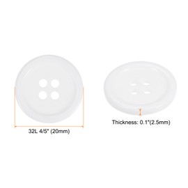QUARKZMAN Pack of 50 32L Sewing Buttons 4/5 Inch (20 mm) Made of Resin, Flat Round 4-Hole Craft Buttons for Sewing Clothing and DIY, White