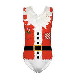 KEIAHUAN Christmas Gymnastics Leotards for Girls Santa Claus Clothes Dancing Leotards Athletic Gymnastics Sleeveless Bodysuit Swimsuit 7-8Y