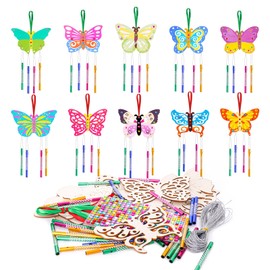 Werownsgso 10-Piece Butterfly Style Craft Set, Butterfly Wood Craft Set, DIY Wind Chime Craft Set with 40 Wind Chimes, Gifts for Birthday, Spring, Doodle, Garden End
