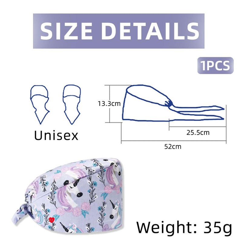 SCJJZ Headgear for Nurses, Nurse Cap, Printed, Elastic, Adjustable, Surgical
