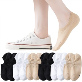 JORMATT 12 Pairs No Show Socks Women Cotton Low Cut Short Socks with Grips Flat Boat Liner Socks Non Slip, Women Shoe Size 8-11