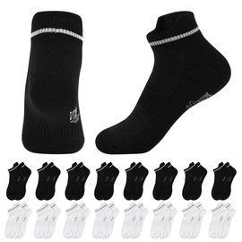 ZESTPIE 16 Pares Calcetines para Hombre Calcetas Deportivas Algodon Calcetines Cortos Corre Premium Suaves Transpirable y Resistente para Uso Diario, Deportes, Senderismo(8negro+8blanco)