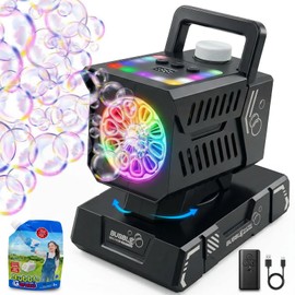 Hanstre Rechargeable Bubble Machine with Remote, RGB Lights & Auto Rotation