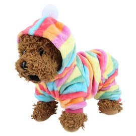 Ruiqas Flannel Dog Hoodies Soft Fuzzy Dog Jumpsuit Autumn Winter Pet Warm Pajama Sweater Hooded Sweatshirt Rainbow Strip Pet Clothes for Dog and Cat (L)