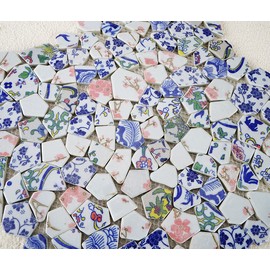 Lanyani Broken Ceramic Porcelain Tiles for Mosaic Crafts Glazed Irregular Blue and White China Plate Mosaic Tiles, 11x11 inch
