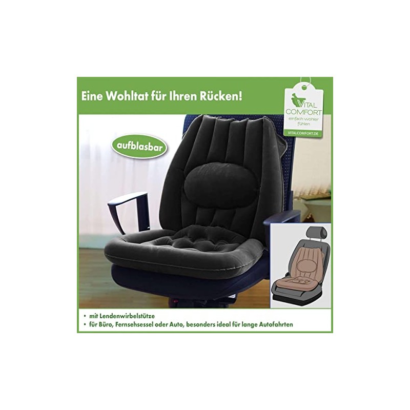 Vital Comfort Inflatable Seat Cushion with Ergonomic Lumbar Support, Anthracite
