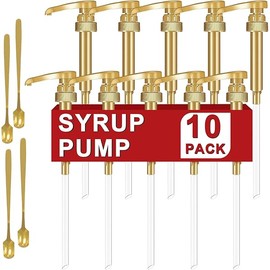 10 Packs Coffee Syrup Pump Dispenser,Fits 25.4 Oz/750ml Coffee Flavoring Syrup Bottles,No Dripping, Fits Home & Coffee Bar Drinking Mixes,Free 4 Golden Spoons