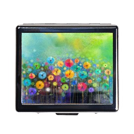 HowGuu HowGuu 7 Days Chromed Shiny Silver Pill Organizer with Mirror Inside Has 8 Separate Compartments Rectangle 7 Days Pill Box Pill Case (Abstract Flower Watercolor Painting)