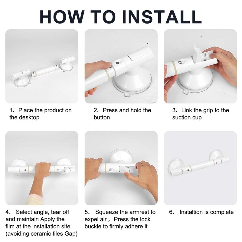 HOTUT Shower Handle Suction Cup Large Shower Grab Rail with