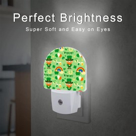 St. Patrick's Day Cute Pattern Night Light for Kids,Green Shamrock Leprechaun Rainbow Night Light Plug in with Dusk to Dawn Sensor, 0.5w Energy Saving Sleep Friendly Nightlight for Kitchen Bedroom