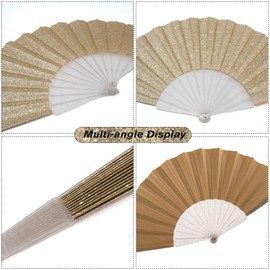12 Pack Handheld Fan,Folding Hand Glitter Fan with Shining Transparent Fan Rib – Ideal for Wedding, Church, Festival, Dance, Tea Party, Club, and EDM Accessories, Light Gold