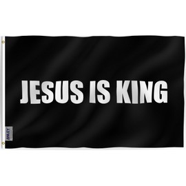 Anley Fly Breeze 3x5 Foot Jesus is King Flag - White Christian Flags Black