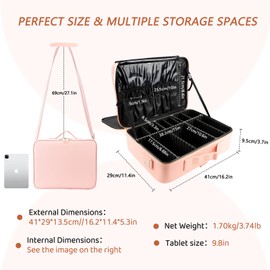 gzcz Large Capacity Travel Makeup Case Organizer,Professional Cosmetic Bags for Women,Waterproof PU Leather Makeup Bag with Adjustable Dividers and Shoulder Strap for Brushes and Jewelry