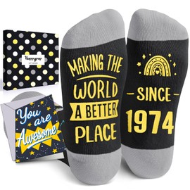 HAPPYPOP 50th Birthday Socks Gifts Ideas - 1974 Birthday Gifts for Middly-Aged Men, Best Gifts for 50 Year Old Parents with Greeting Card