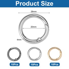 Pack of 30 Round Carabiner Hooks, O-Round Carabiner, Carabiner Ring, Outer Diameter 28 mm, Round Carabiner Hook for DIY Bag, Jewellery, Key Ring, Dog Lead, 3 Colours