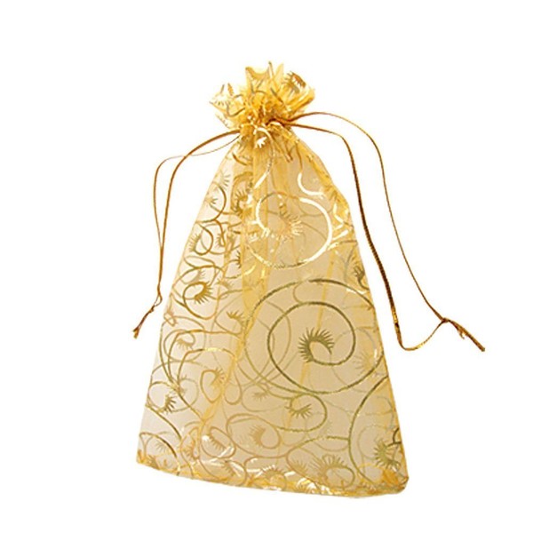 GBSTORE 100 Pcs Champagne Eyelash Organza Drawstring Pouches Jewelry Party Wedding Favor Gift Bags Gold Color Perfect Lace