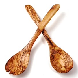 das Olivenholzbrett® Olive Wood Salad Servers / Wooden Salad Servers / Serving Cutlery Made of Wood / Serving Spoon / Olive Wood Cutlery / 25 cm